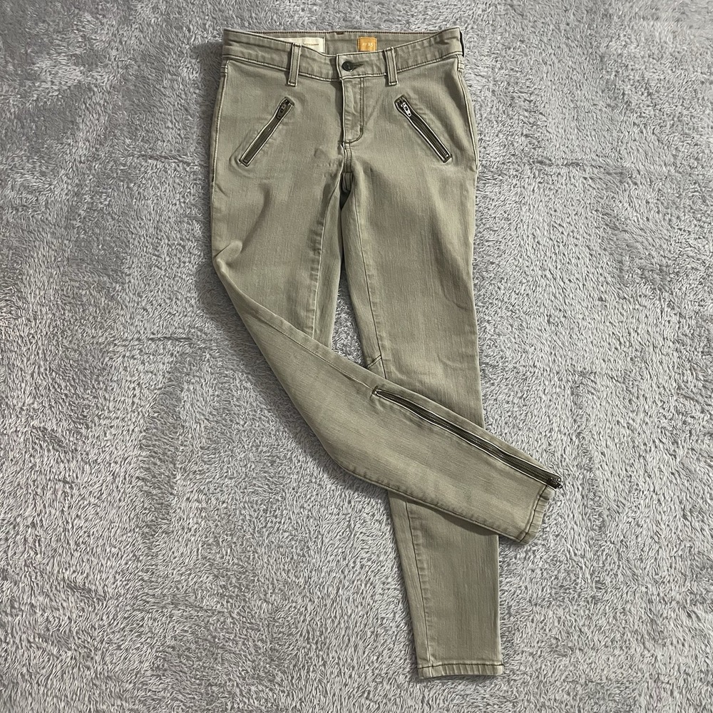 Pilcro And The Letterpress Jeans Womens Size 25 Skinny Olive Green Ankle Zip
